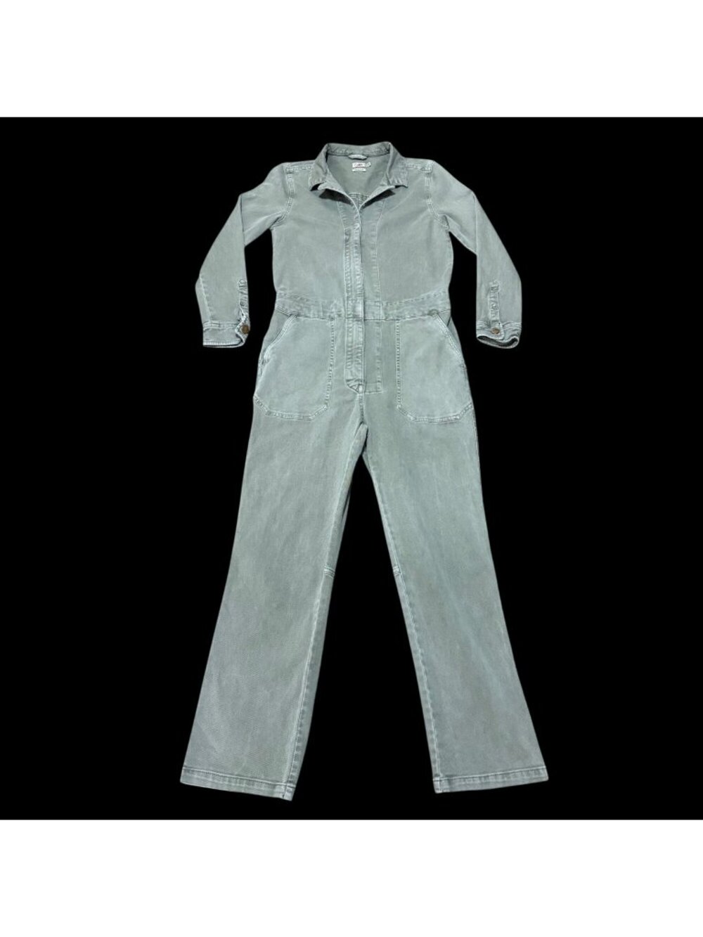 Faherty Womens Overland Twill Utility Jumpsuit Small Green Long Sleeves